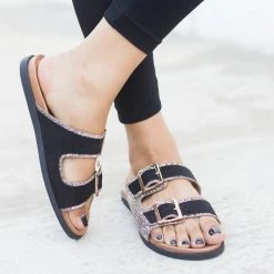 Bamboo Miranda Double Buckle Slides Newest Arrivals