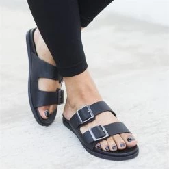 Bamboo Miranda Double Buckle Slides Newest Arrivals