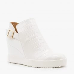 Qupid Shoes Newest Arrivals Monochrome Crocodile Sneaker Wedges