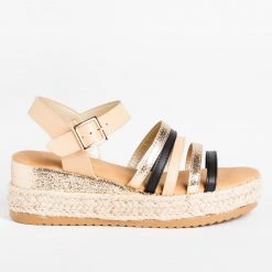 Bamboo Shoes Multi-Toned Caged Espadrille Sandal Wedges Newest Arrivals