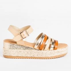 Bamboo Shoes Multi-Toned Caged Espadrille Sandal Wedges Newest Arrivals