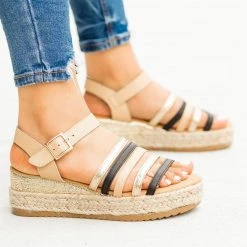 Bamboo Shoes Multi-Toned Caged Espadrille Sandal Wedges Newest Arrivals