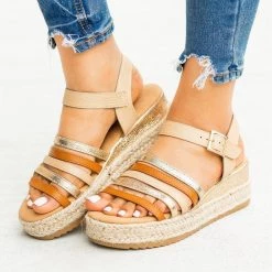 Bamboo Shoes Multi-Toned Caged Espadrille Sandal Wedges Newest Arrivals