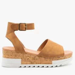 Top Moda Neutral Cork Wedge Sandals