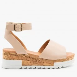 Top Moda Neutral Cork Wedge Sandals