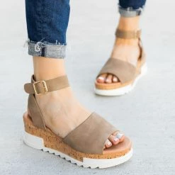 Top Moda Neutral Cork Wedge Sandals