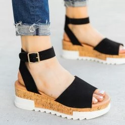 Top Moda Neutral Cork Wedge Sandals