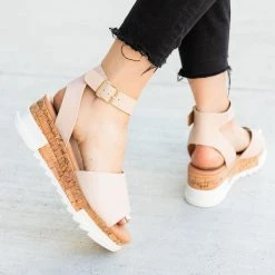 Top Moda Neutral Cork Wedge Sandals