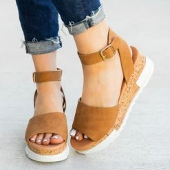 Top Moda Neutral Cork Wedge Sandals