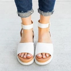 Top Moda Neutral Cork Wedge Sandals