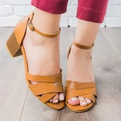 Bamboo Shoes Newest Arrivals Overlap Open Toe Chunky Heels