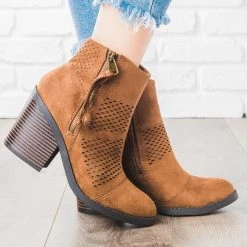 Soda Shoes Patchwork Chunky Heel Booties Newest Arrivals