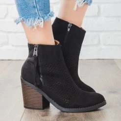 Soda Shoes Patchwork Chunky Heel Booties Newest Arrivals
