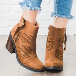 Soda Shoes Patchwork Chunky Heel Booties Newest Arrivals