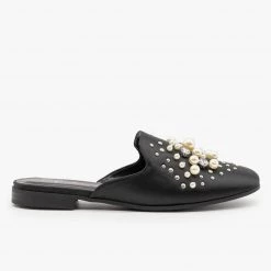 Paprika Shoes Pearl Studded Satin Mules
