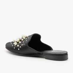 Paprika Shoes Pearl Studded Satin Mules