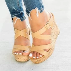 Fashion Focus Perfect Criss Cross Summer Cork Wedges Newest Arrivals