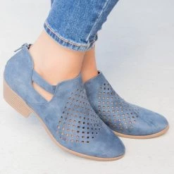 Soda Shoes Newest Arrivals Perforated Block Heel Ankle Booties