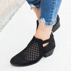 Soda Shoes Newest Arrivals Perforated Block Heel Ankle Booties