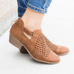 Soda Shoes Newest Arrivals Perforated Block Heel Ankle Booties