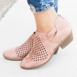 Soda Shoes Newest Arrivals Perforated Block Heel Ankle Booties