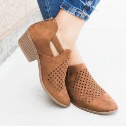 Soda Shoes Newest Arrivals Perforated Block Heel Ankle Booties