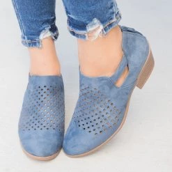 Soda Shoes Newest Arrivals Perforated Block Heel Ankle Booties