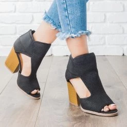 Qupid Shoes Perforated Cut Out Heel Booties Newest Arrivals