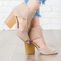 Qupid Shoes Perforated Cut Out Heel Booties Newest Arrivals