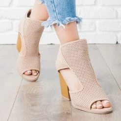 Qupid Shoes Perforated Cut Out Heel Booties Newest Arrivals