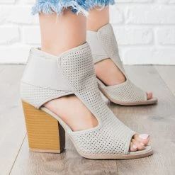 Qupid Shoes Perforated Cut Out Heel Booties Newest Arrivals