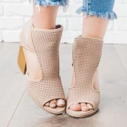 Qupid Shoes Perforated Cut Out Heel Booties Newest Arrivals