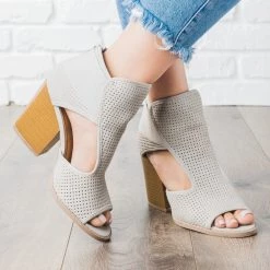 Qupid Shoes Perforated Cut Out Heel Booties Newest Arrivals