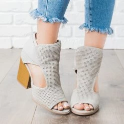 Qupid Shoes Perforated Cut Out Heel Booties Newest Arrivals