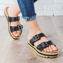 Bamboo Shoes Perforated Double Buckle Platform Slides Newest Arrivals