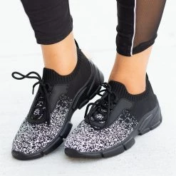 Qupid Shoes Pixelated Flyknit Athletic Sneakers