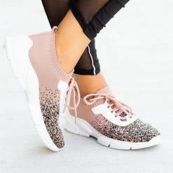 Qupid Shoes Pixelated Flyknit Athletic Sneakers