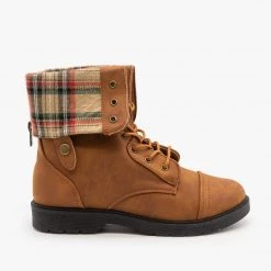 Weeboo Plaid Cuffed Combat Boots FINAL SALE Newest Arrivals