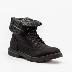 Bella Marie Plaid Fold Over Combat Boots Newest Arrivals