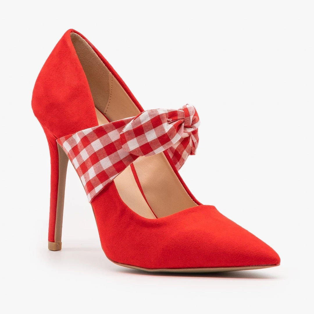 Qupid Shoes Plaid Ribbon Stiletto Pumps Newest Arrivals 1 Qupid Shoes Plaid Ribbon Stiletto Pumps Newest Arrivals