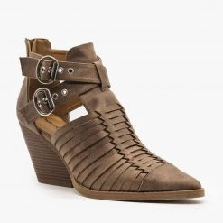 Qupid Shoes Pointed Toe Caged Booties Newest Arrivals