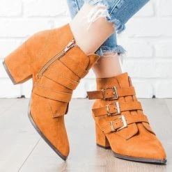 Bamboo Shoes Newest Arrivals Pointed Toe Triple Buckle Booties