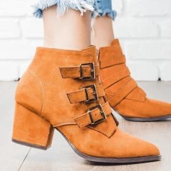 Bamboo Shoes Newest Arrivals Pointed Toe Triple Buckle Booties