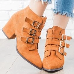 Bamboo Shoes Newest Arrivals Pointed Toe Triple Buckle Booties