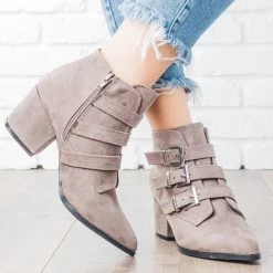 Bamboo Shoes Newest Arrivals Pointed Toe Triple Buckle Booties
