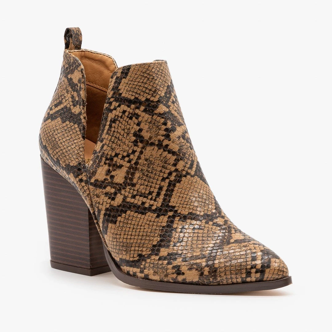 Mata Pointed Toe V-Cut Snakeskin Booties FINAL SALE 1 Mata Pointed Toe V-Cut Snakeskin Booties FINAL SALE