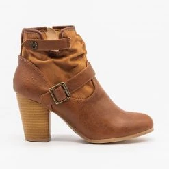 Qupid Shoes Polished Double Faux Fabric Booties