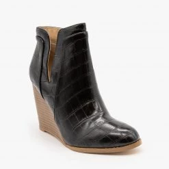 Mata Posh Side Cut Wedge Crocodile Booties Newest Arrivals