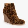 Mata Newest Arrivals Animal Print Side Cut Wedge Heel Booties
