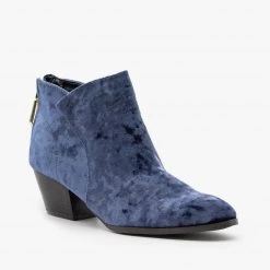 Qupid Shoes Posh Velvet Almond-Toe Ankle Booties